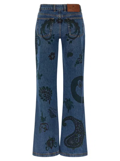 Etro Paisley Print Jeans In Blue