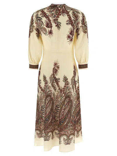Etro Sable Midi Dress With Floral Paisley Print In Nude