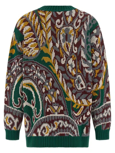 Etro Patterned Jacquard Wool Sweater With Dropped Shoulders In Green