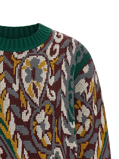 Etro Patterned Jacquard Wool Sweater With Dropped Shoulders In Green