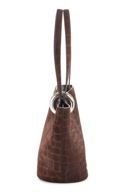 Jacquemus Le Bambola Moyen Croc Embossed Suede Bucket Bag In Brown