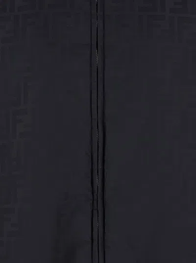 Fendi Men Black Jacket With High Neck And All-over Ff Motif In Tech Fabric Man In Black