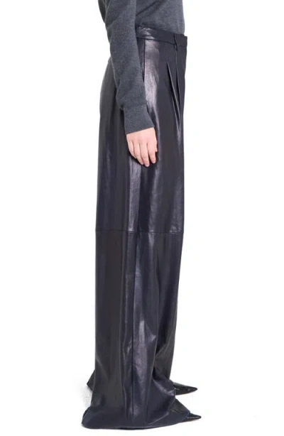 Twp Avery Wide Leg Leather Pants In Blue