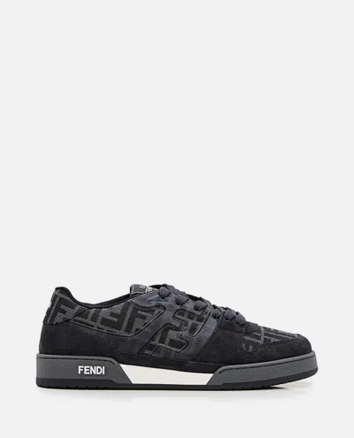 Fendi Match Sneakers In Ff Jacquard Fabric And Suede In Gray