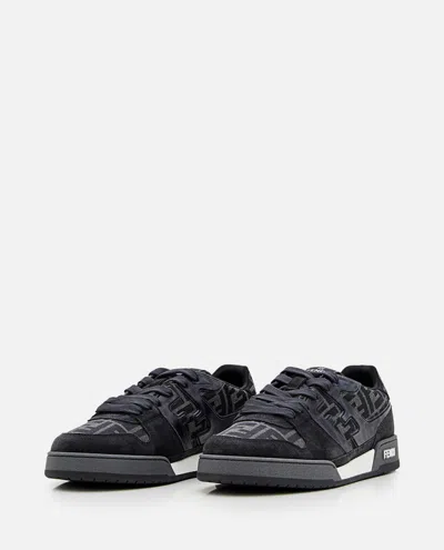 Fendi Match Sneakers In Ff Jacquard Fabric And Suede In Gray