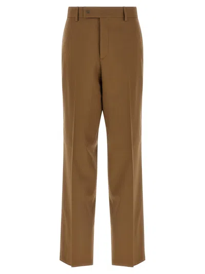 Fendi Men Beige Pants With Belt Loops And Ff Plaque On The Loop In Wool Woman In Brown