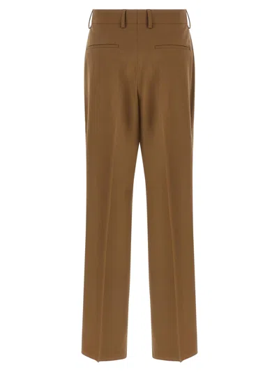 Fendi Men Beige Pants With Belt Loops And Ff Plaque On The Loop In Wool Woman In Brown