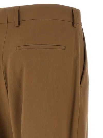 Fendi Men Beige Pants With Belt Loops And Ff Plaque On The Loop In Wool Woman In Brown