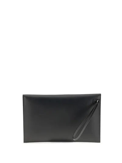 Fendi Large Flat Pouch With Envelope Design And Wrist Strap In Black