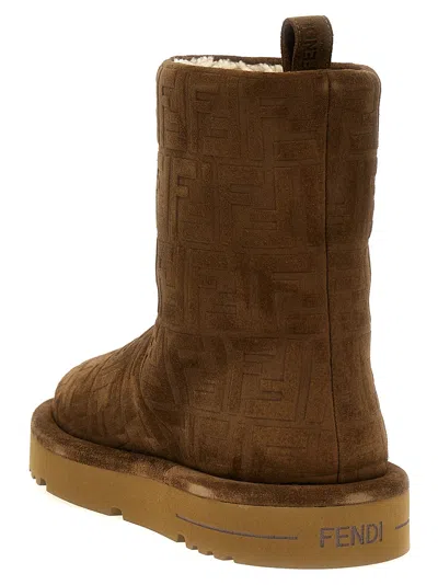 Fendi Stivaletti Apres Chic In Pelle Scamosciata Caramello Donna In Brown