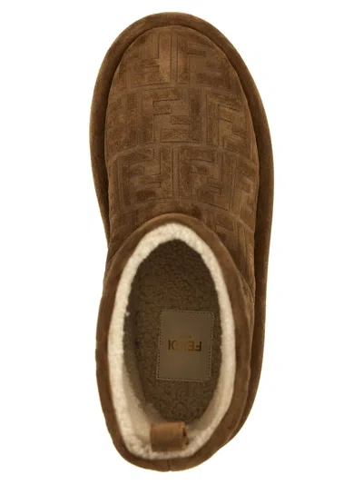 Fendi Stivaletti Apres Chic In Pelle Scamosciata Caramello Donna In Brown