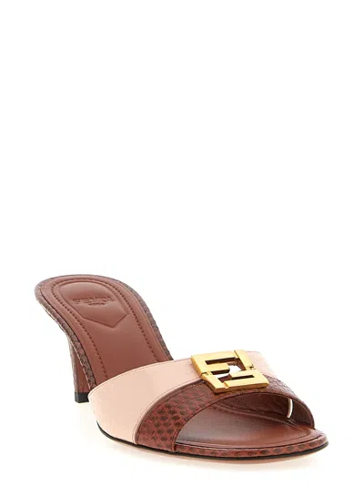 Fendi Ffold Buckle Kitten Heel Open Toe In Multi