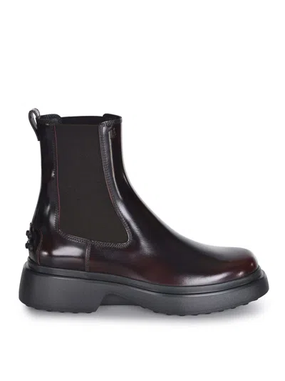 Tod's Burgundy Brown Ankle Boots With Elastic Sides In Brown