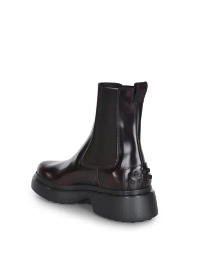 Tod's Burgundy Brown Ankle Boots With Elastic Sides In Brown