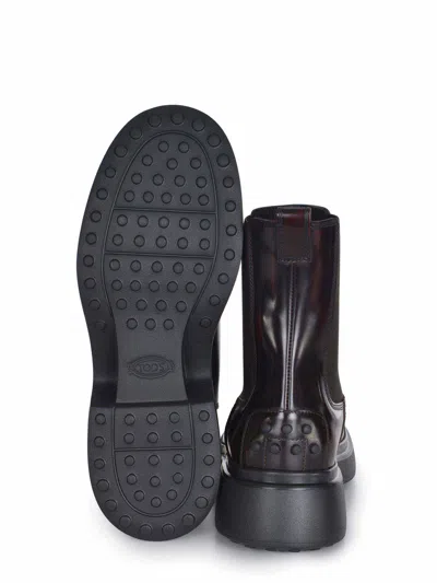 Tod's Burgundy Brown Ankle Boots With Elastic Sides In Brown