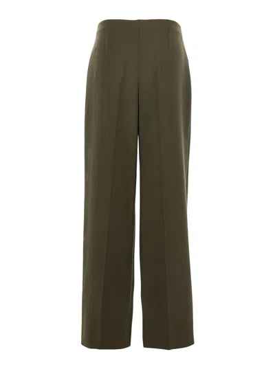 Fendi Women Green Pants With Front Pences And Wide Leg In Wool Woman In Green