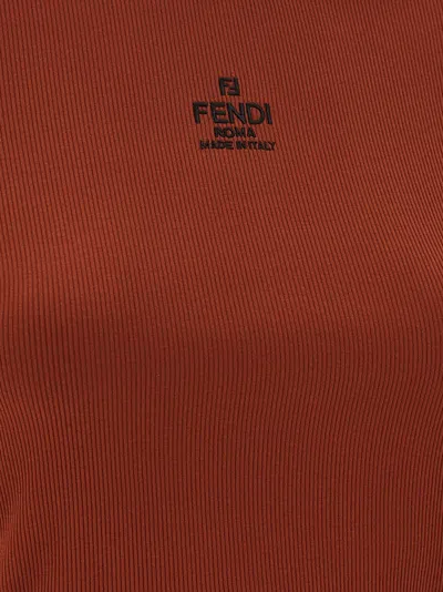 Fendi Women Brick Stretch Cotton T-shirt In Brown