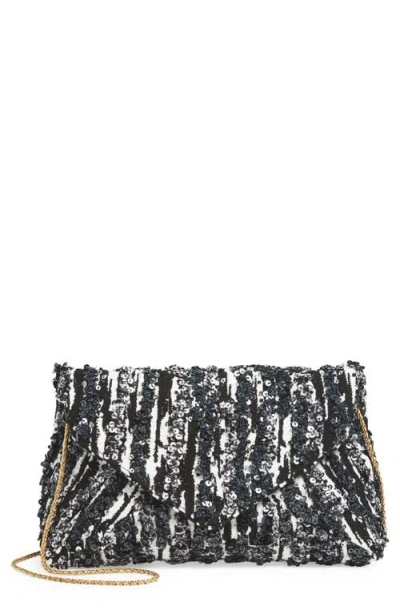 Dries Van Noten Two-tone Pleated Jacquard Clutch With Sequin Detail In Black