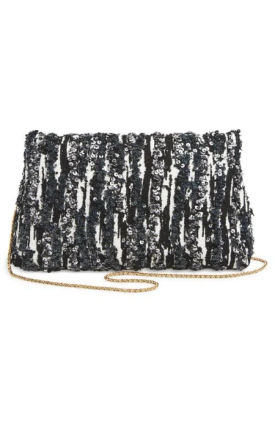 Dries Van Noten Two-tone Pleated Jacquard Clutch With Sequin Detail In Black