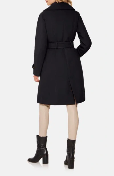 Norwegian Wool Double Breasted Virgin Wool Blend 750 Fill Power Down Waterproof Coat In Black