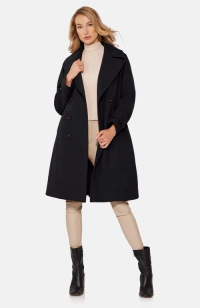 Norwegian Wool Double Breasted Virgin Wool Blend 750 Fill Power Down Waterproof Coat In Black