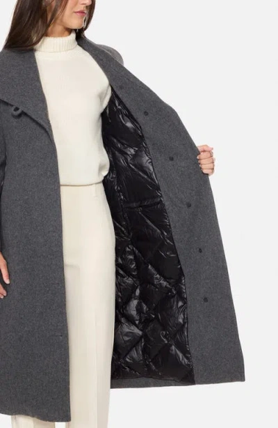 Norwegian Wool Longline City Virgin Wool Blend 754 Fill Power Down Waterproof Coat In Gray