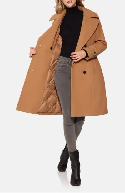 Norwegian Wool Double Breasted Virgin Wool Blend 750 Fill Power Down Waterproof Coat In Brown