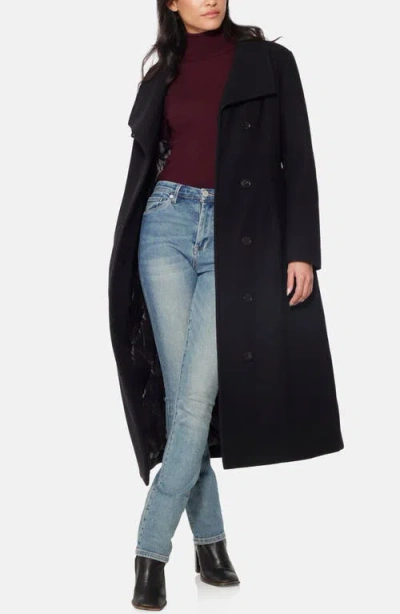 Norwegian Wool Longline City Virgin Wool Blend 753 Fill Power Down Waterproof Coat In Black