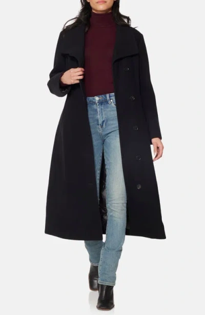 Norwegian Wool Longline City Virgin Wool Blend 753 Fill Power Down Waterproof Coat In Black