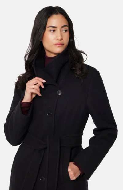 Norwegian Wool Longline City Virgin Wool Blend 753 Fill Power Down Waterproof Coat In Black