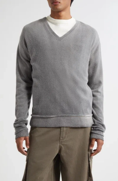 Our Legacy Muted Grey Crew Neck Sweater With Ribbed Detailing In Gray