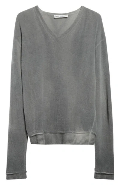 Our Legacy Muted Grey Crew Neck Sweater With Ribbed Detailing In Gray