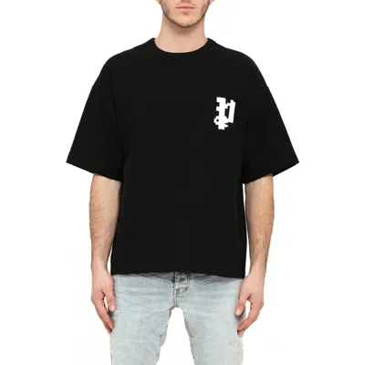 Purple Brand Black Crewneck T-shirt With Logo On Front And Rear In Cotton Man In Animal Print