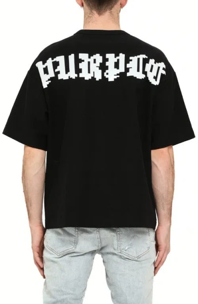 Purple Brand Black Crewneck T-shirt With Logo On Front And Rear In Cotton Man In Animal Print