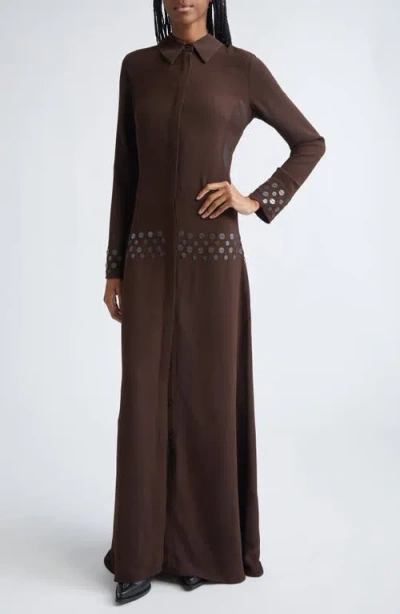 Siedres Siedrés Paloma Open Back Long Sleeve Crepe Shirtdress In Animal Print