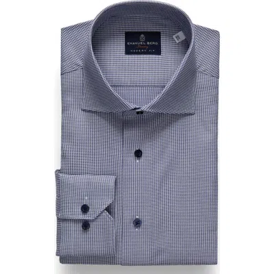 Emanuel Berg Modern Fit Houndstooth Natural Stretch Yoga Twill Dress Shirt In Blue