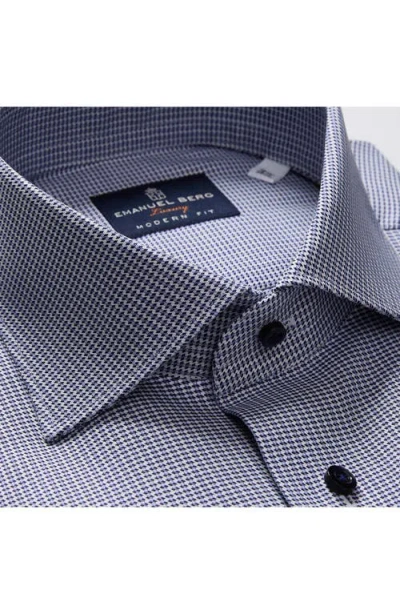 Emanuel Berg Modern Fit Houndstooth Natural Stretch Yoga Twill Dress Shirt In Blue