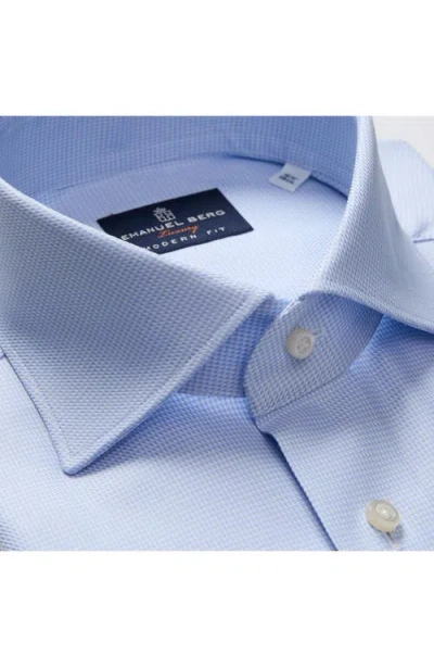 Emanuel Berg Modern Fit Houndstooth Natural Stretch Yoga Twill Dress Shirt In Blue