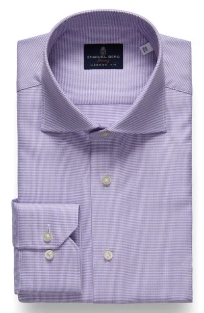 Emanuel Berg Modern Fit Houndstooth Natural Stretch Yoga Twill Dress Shirt In Purple