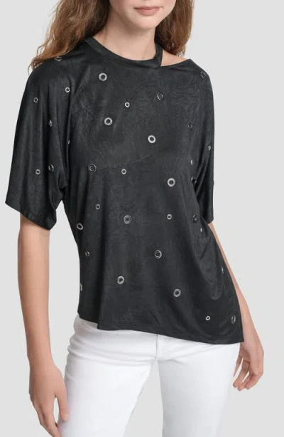 Dkny Grommet Cutout Knit Top In Black