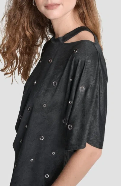 Dkny Grommet Cutout Knit Top In Black