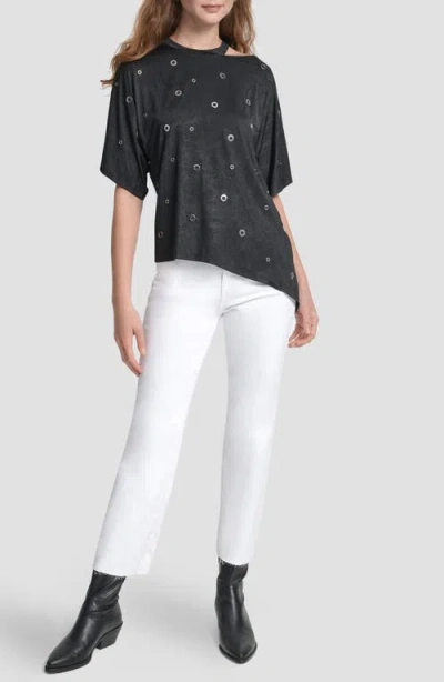 Dkny Grommet Cutout Knit Top In Black