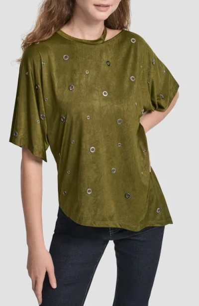 Dkny Women's Short Sleeve Grommet Detail Cutout Top In Green