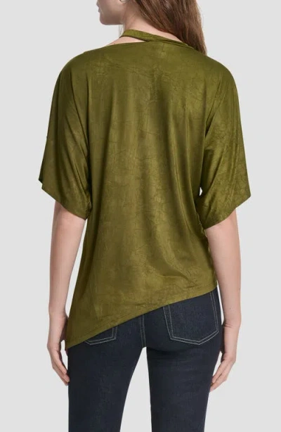 Dkny Women's Short Sleeve Grommet Detail Cutout Top In Green