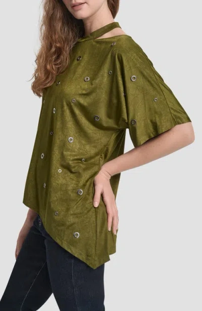 Dkny Women's Short Sleeve Grommet Detail Cutout Top In Green