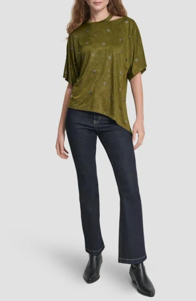 Dkny Women's Short Sleeve Grommet Detail Cutout Top In Green