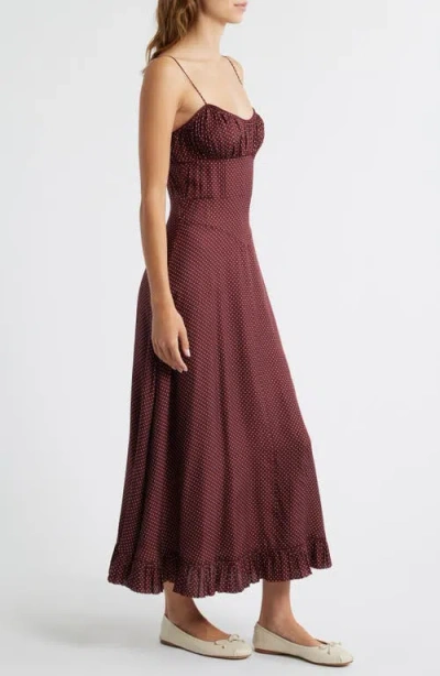 Doen Rosaria Gathered Polka-dot Silk-blend Midi Dress In Brown