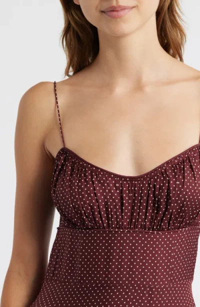 Doen Rosaria Gathered Polka-dot Silk-blend Midi Dress In Brown