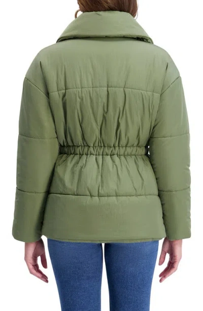 Kensie Envelope Collar Puffer Coat In Green