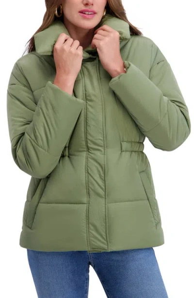Kensie Envelope Collar Puffer Coat In Green